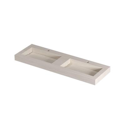 INK Pitch Wastafel keramische slab bak dubbel met drain en front en side skirts 2 kraangaten 140x45x9 Travertin mat