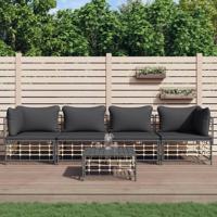 5-delige Loungeset met kussens poly rattan antracietkleurig - thumbnail