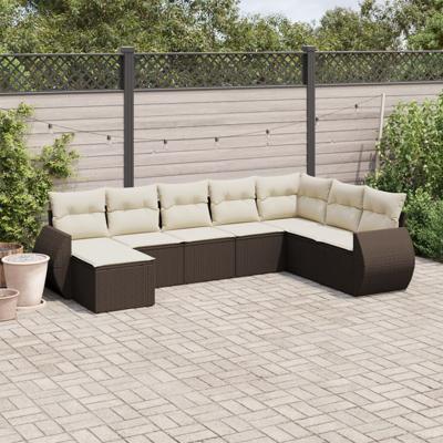 9-delige Loungeset met kussens poly rattan bruin