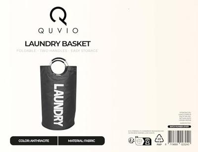 QUVIO Wasmand met handvaten - LAUNDRY - Antraciet