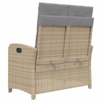 Tuinbankje verstelbaar met kussens poly rattan beige - thumbnail