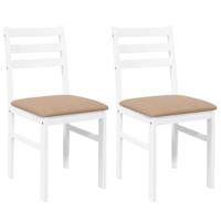 Eetkamerstoelen met kussens 2 st massief hout rubber wit - thumbnail