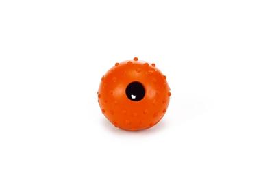 Rubber bal massief met bel hondenspeeltje oranje 5 cm