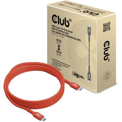 Club3D USB 2.0 0.48Gbps 240W USB Type-C 3m USB-IF gecertificeerd