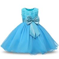Blauwe meisjes mouwloos Rose Flower patroon Bow-knoop Lace Dress Toon jurk Kid grootte: 120cm - thumbnail