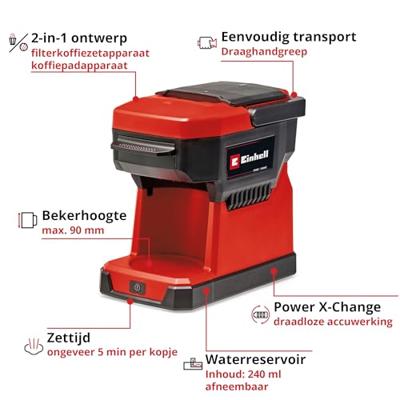 Einhell TE-CF 18 Li-Solo Power X-Change Koffiezetapparaat Rood Capaciteit koppen: 1 Met filterkoffie-functie Einhell TE-CF 18 Li-Solo Power X-Change Koffiezetapparaat Rood Capaciteit koppen: 1 Met filterkoffie-functie
