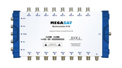 MegaSat 0600152 Satelliet multiswitch Ingangen (satelliet): 5 (4 satelliet / 1 terrestrisch) Aantal gebruikers: 16