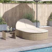 Ligbed 2-persoons met kussens poly rattan beige - thumbnail