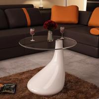 VidaXL Salontafel met rond glazen tafelblad hoogglans wit - thumbnail