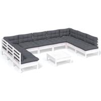 10-delige Loungeset met kussens massief grenenhout wit - thumbnail