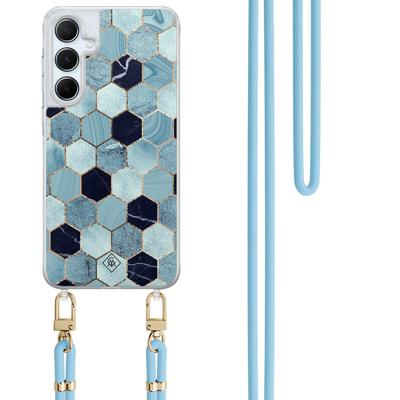 Samsung Galaxy A55 hoesje met blauw koord - Blue cubes Samsung Galaxy A55 hoesje met blauw koord - Blue cubes