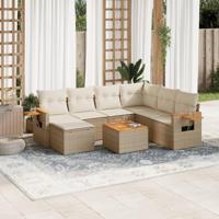 8-delige Loungeset met kussens poly rattan beige - thumbnail