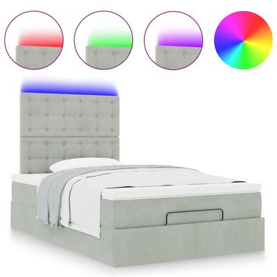 Ottoman bed met matrassen en LED's 160x200cm fluweel lichtgrijs