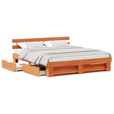 Bedframe met lade Wasbruin 200 x 200 cm Massief grenenhout