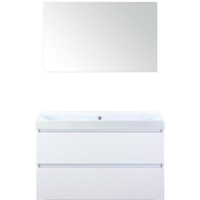 Maxx XL Badmeubelset 100 cm - Wit Hoogglans - Wastafel Just Zonder Kraangat met Spiegel