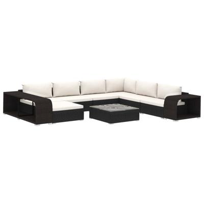 10-delige Loungeset met kussens poly rattan zwart