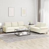 2-delige Loungeset met kussens fluweel crèmekleurig - thumbnail