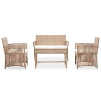 4-delige Loungeset met kussens poly rattan beige - thumbnail
