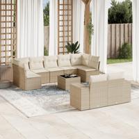 10-delige Loungeset met kussens poly rattan beige - thumbnail