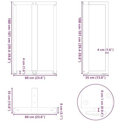 Bartafelpoten 2 st T-vormig 60x35x(100-101) cm staal antraciet
