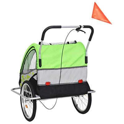 VidaXL Fietstrailer en kinderwagen 2-in-1 groen en grijs