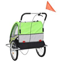 VidaXL Fietstrailer en kinderwagen 2-in-1 groen en grijs - thumbnail