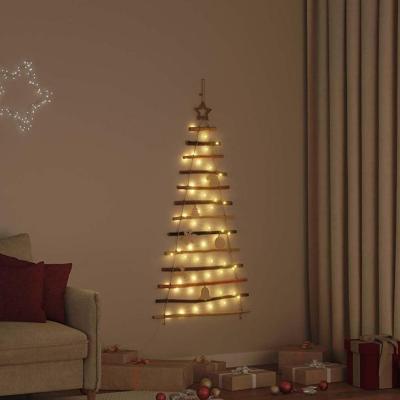 Kerstboom met 50 LED Naturel 120 cm massief essenhout