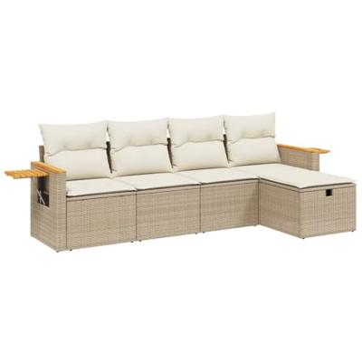 5-delige Loungeset met kussens poly rattan beige