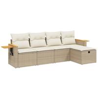 5-delige Loungeset met kussens poly rattan beige - thumbnail