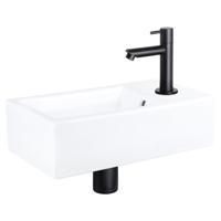 Differnz Force fonteinset - 40x22x11.5cm - Rechthoek - 1 kraangat - Recht matte zwarte kraan - Keramiek Wit 38.400.49 - thumbnail