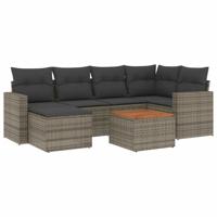 7-delige Loungeset met kussens poly rattan grijs - thumbnail