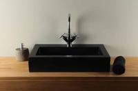 Terrazzo Wastafel Zwart Rechthoek 65x41 cm Met Kraangat | TZS 048s - thumbnail