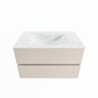 MONDIAZ VICA-DLUX 80cm badmeubel onderkast Linen 2 lades. Inbouw wastafel CLOUD midden 1 kraangat, kleur Opalo. - thumbnail