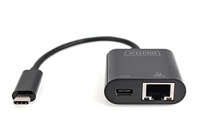 Digitus USB-C, RJ45 Adapter [1x USB-C stekker - 1x RJ45-bus, USB-C bus] DN-3027 Incl. RJ45-bus, Met laadbus, Met USB