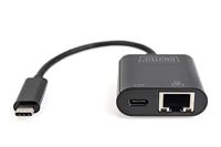 Digitus USB-C, RJ45 Adapter [1x USB-C stekker - 1x RJ45-bus, USB-C bus] DN-3027 Incl. RJ45-bus, Met laadbus, Met USB - thumbnail