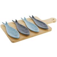 Set voor voorgerechtjes Home ESPRIT Blauw Groen Marineblauw Bamboe Porselein Mediterrane Vissen 36 x 18 x 1,3 cm 5 Onderdelen - thumbnail