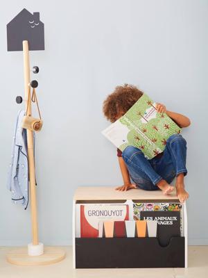 Kist voor boeken en speelgoed SERIE SCHOOL wit - hout - leisteen