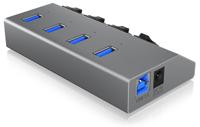 ICY BOX IB-Hub1405 4-voudige USB 3.0 hub en oplader, aan-/uitschakelaar voor elke poort, voeding (5V/4A), aluminium, oplaadstandaard BC 1.2, grijs - thumbnail