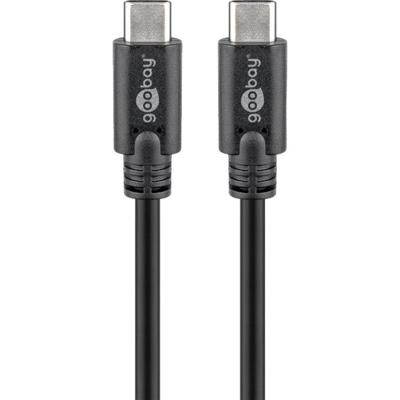 Goobay 66508 USB-kabel USB 3.2 Gen1 USB-C stekker 2 m Zwart Stekker past op beide manieren, Aluminium-stekker, Ronde ader, PVC-mantel