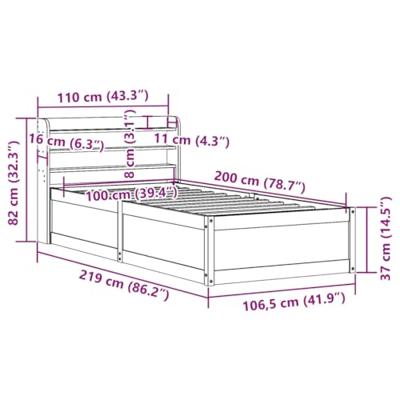Bedframe met hoofdeinde 100x200 cm massief grenenhout wit
