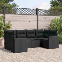 6-delige Loungeset met kussens poly rattan zwart - thumbnail