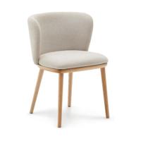 Kave Home Ciselia eetkamerstoel chenille Beige poot hout - thumbnail