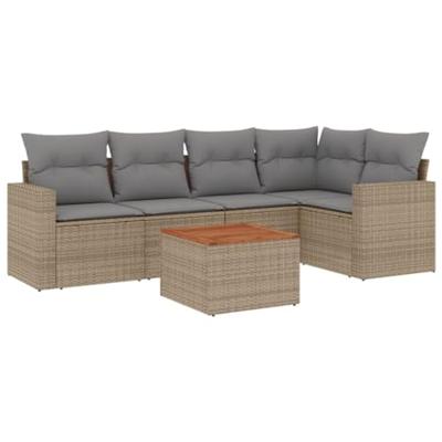 6-delige Loungeset met kussens poly rattan beige