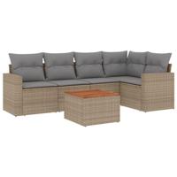 6-delige Loungeset met kussens poly rattan beige - thumbnail