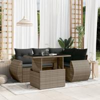 5-delige Loungeset met kussens poly rattan grijs - thumbnail