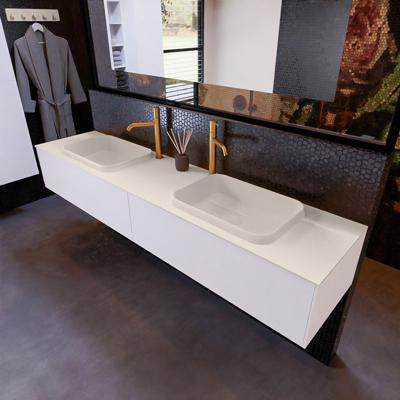 Badkamermeubelset Mondiaz Erin 200 cm met 2 Lades met RIDGE Wastafel Dubbel Linen met 2 kraangaten Greeploos Mat Carrara Badkamermeubelset Mondiaz Erin 200 cm met 2 Lades met RIDGE Wastafel Dubbel Linen met 2 kraangaten Greeploos Mat Carrara