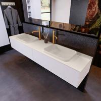 Badkamermeubelset Mondiaz Erin 200 cm met 2 Lades met RIDGE Wastafel Dubbel Linen met 2 kraangaten Greeploos Mat Carrara - thumbnail