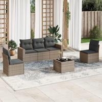 6-delige Loungeset met kussens poly rattan grijs - thumbnail