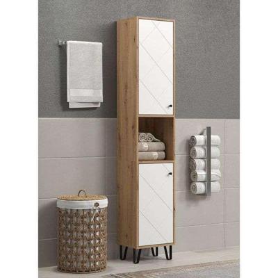 Hoge kast met twee deuren - TRENDTEAM - Touch Serie - Wit/Bruin - 36 cm lang
