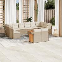 12-delige Loungeset met kussens poly rattan beige - thumbnail